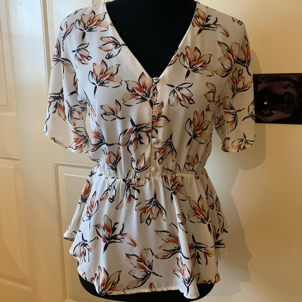 NWOT Floral sheer silky Sienna Sky blouse